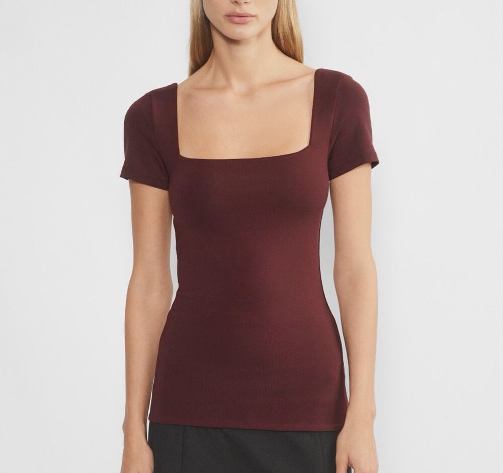 Aritzia Original Contour Square neck Hip short Sleeve Top burgundy M NEW